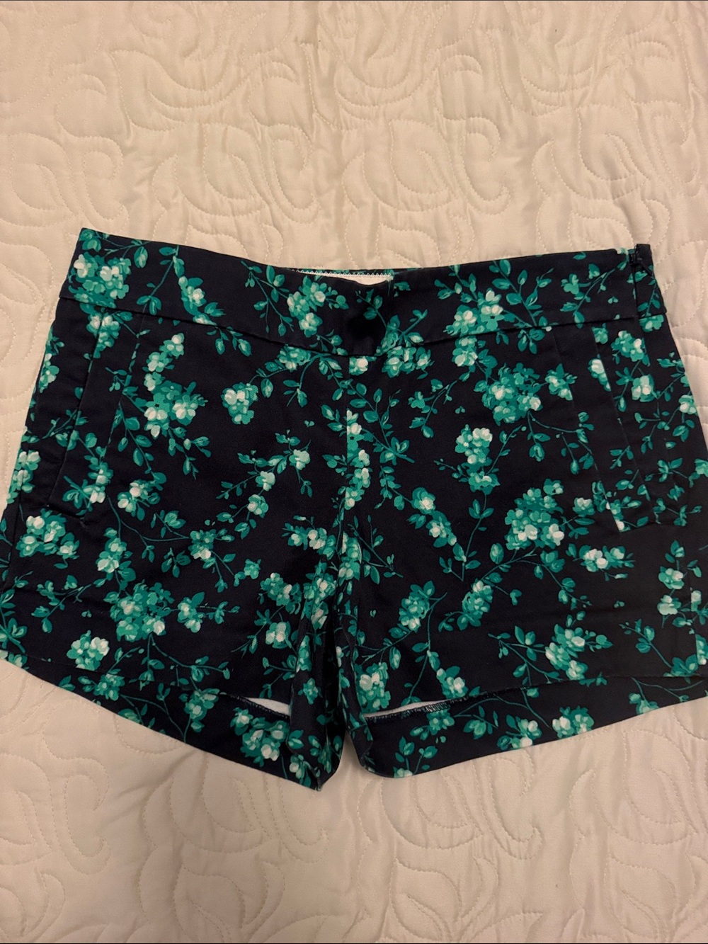 J. Crew Floral Print Shorts in Navy and Teal- brand new, very flattering